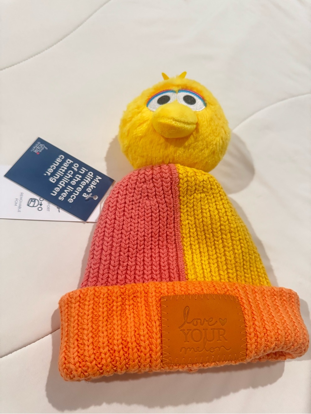 Sesame Street Colorblocked Kids Beanie with Yellow Plush Pom